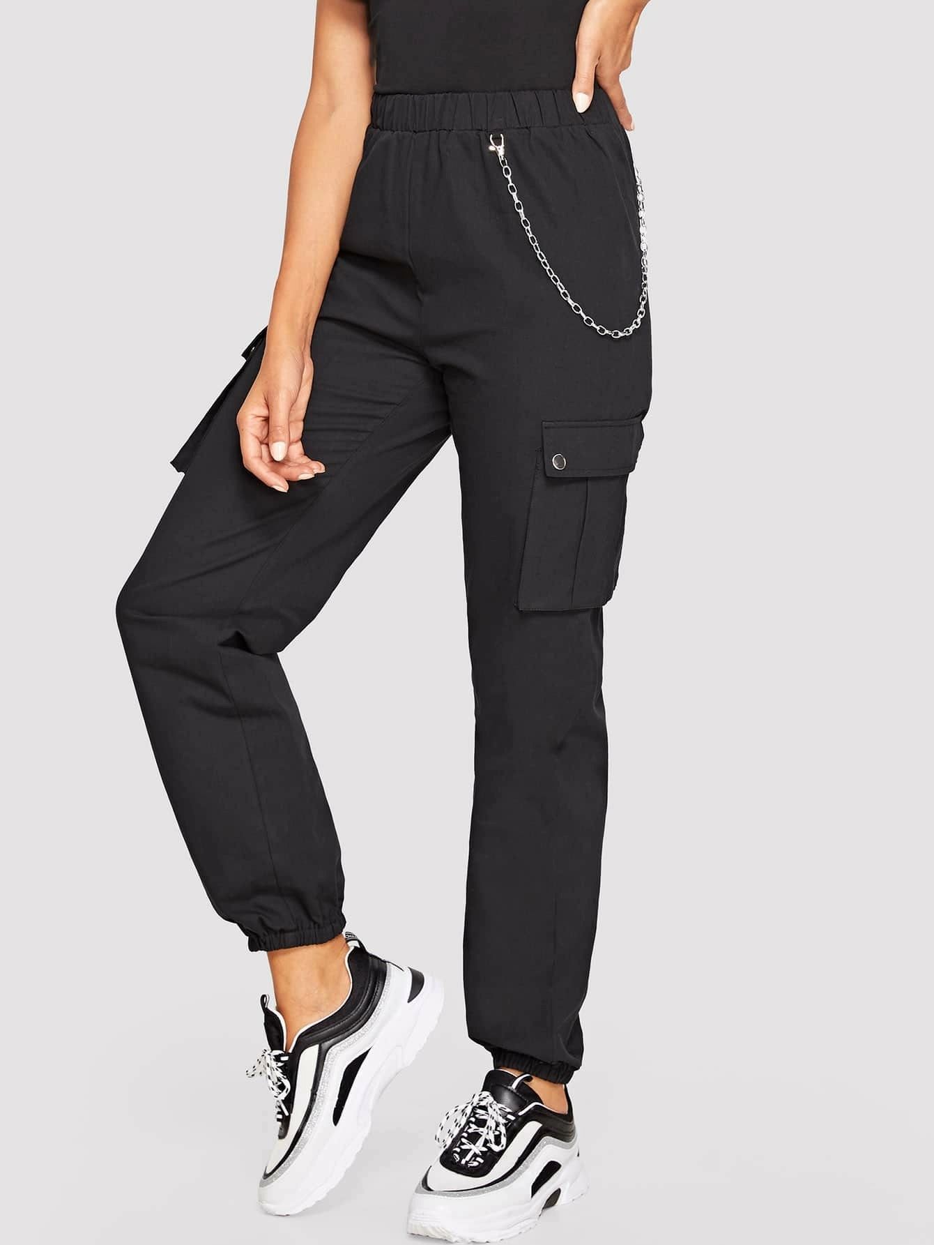 SHEIN Pocket Side Cargo Pants With Chain | SHEIN