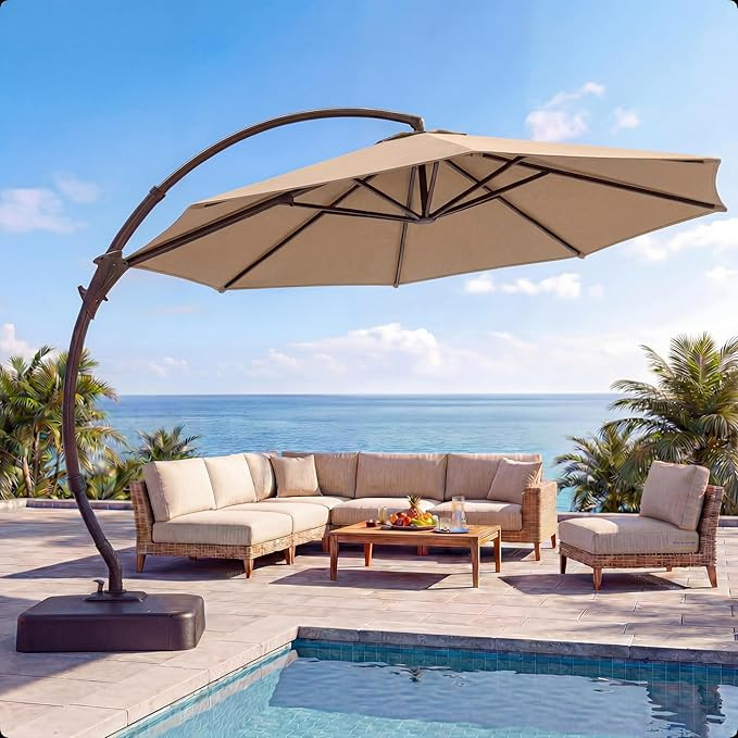 LAUSAINT HOME 11FT Curvy Cantilever Patio Umbrella with Base, 360° Rotation Offset Outdoor Umbre... | Amazon (US)