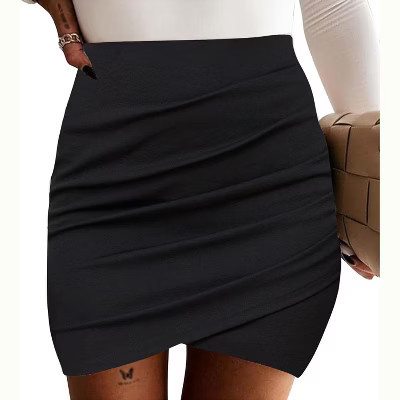 EXLURA Women's Bodycon Ruched Tulip Mini Skirt Elastic High Waist Asymmetrical Short Skirts, Black-XL | Target