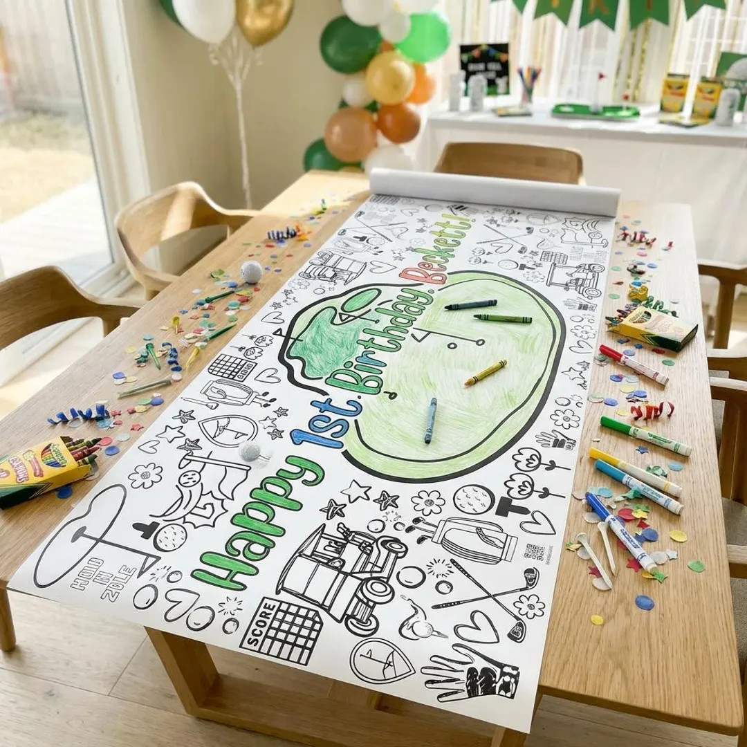 LARGE 6-foot Golf Coloring Banner Personalized Hole in One Birthday Poster Table Cover Custom Pap... | Etsy (Global)