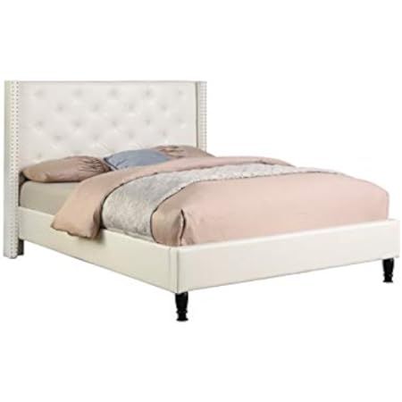 Home Life Premiere Classics Cloth Light Beige Cream Linen 51" Tall Headboard Platform Bed with Slats | Amazon (US)