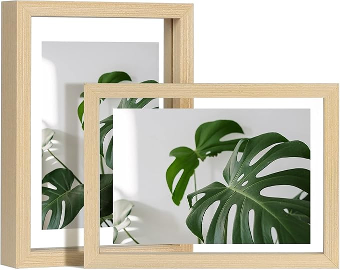 Egofine 5x7 Floating Frames Set of 2, Double Glass Picture Frame, Made of Solid Wood Display Any ... | Amazon (US)