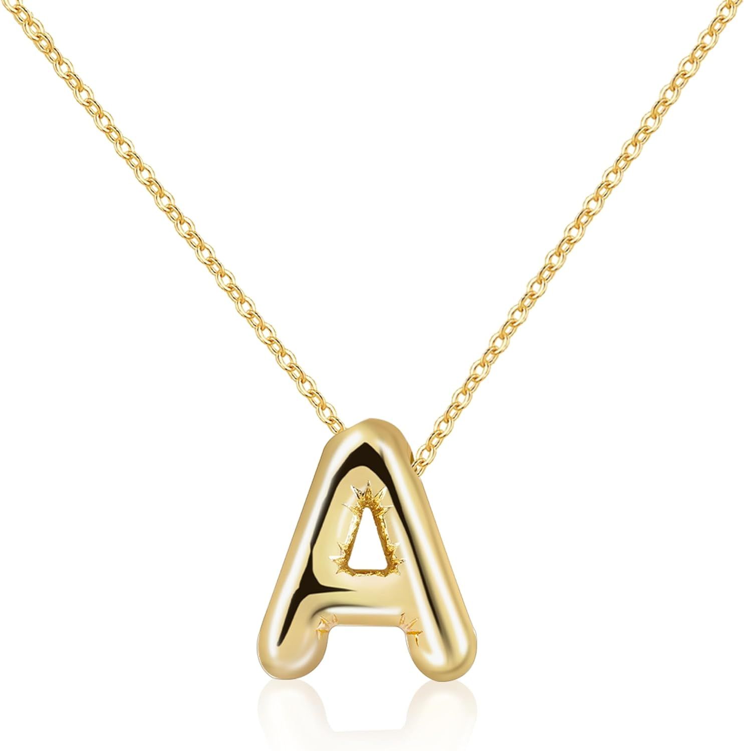 Rhinelife Letter Necklace Bubble Initial Pendant Necklaces for Women Girl Cute Alphabet 14K Gold ... | Amazon (US)