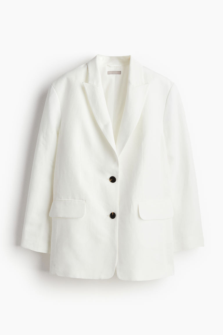 H & M - Oversized Linen-blend Blazer - White | H&M (US + CA)