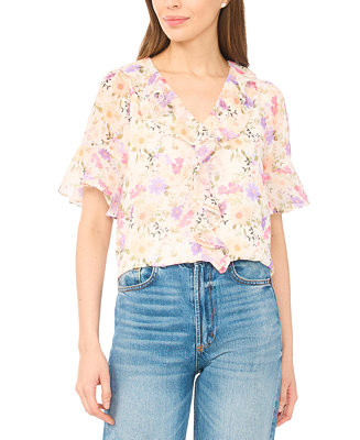Women's Flutter-Sleeve Ruffle V-Neck Top | Macy's