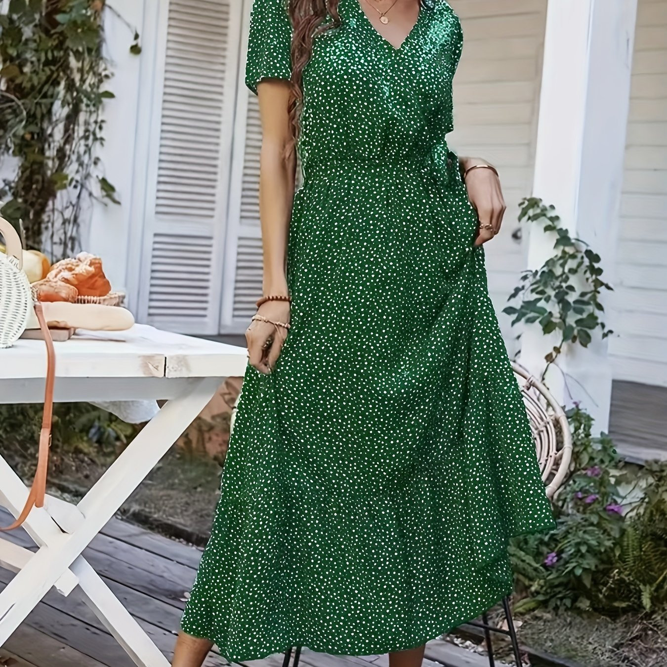 allover print short sleeve dress boho v neck knotted midi - Temu Canada | Temu Affiliate Program