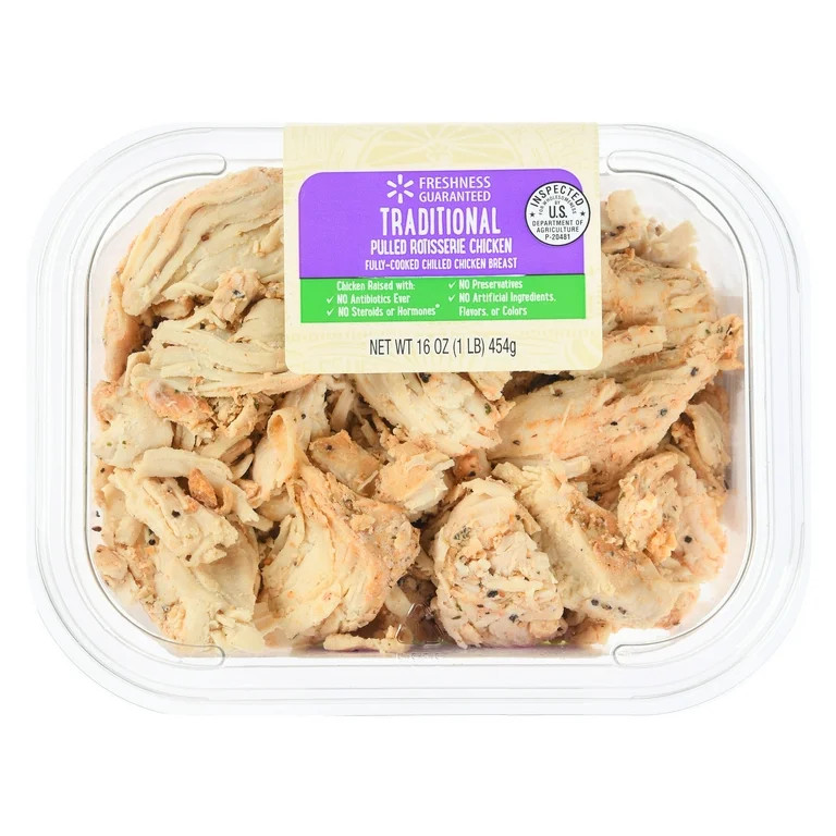 Freshness Guaranteed Fully Cooked Traditional Pulled Rotisserie Chicken, 16 oz | Walmart (US)