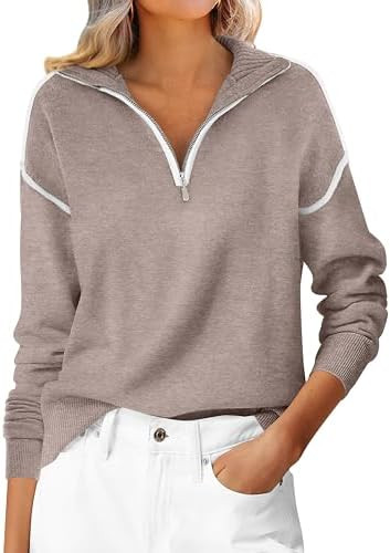 ANRABESS Womens Quarter Zip Sweaters Fall Long Sleeve V Neck Shirts Collared Business Casual Tops... | Amazon (US)