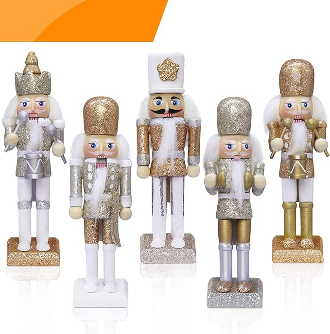 Jolik Christmas Nutcracker Ornament Set-Gold and Silver Glittered Christmas Soldier, Nutcrackers ... | Amazon (US)