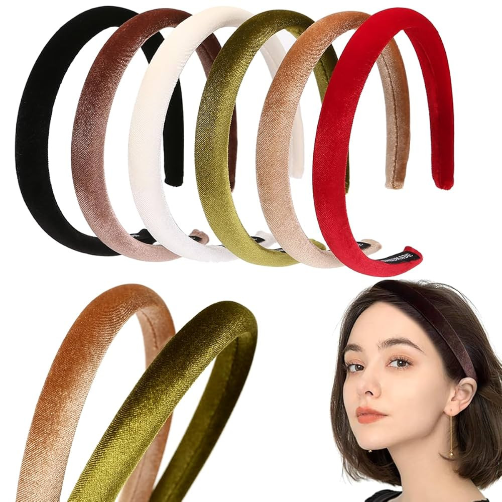 6Pcs Velvet Headbands Women's Hair Head Bands Padded Headbands 1.7cm Solid Color Hairband Fashion... | Amazon (US)