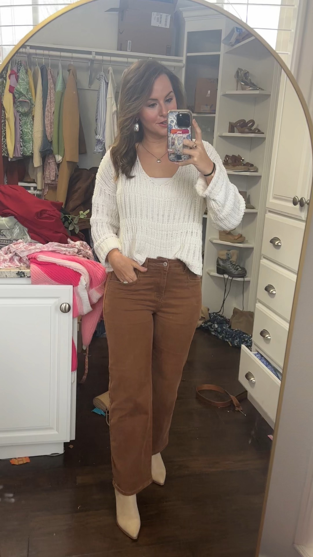What I wore to church today as a mom of 3! Loving this easy casual outfit with brown jeans, white cable knit sweater & my go to neutral ankle boots! They seriously pair easily with most fall and winter outfits. Wearing size 8 in the jeans, love the style and fit. Slight wide leg and good amount of stretch too. 

Millenial mom, casual mom style, mom fashion, mama outfit, size 6-8 

#LTKMidsize #LTKootd #LTKgrwm