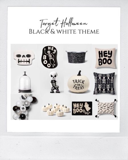Black and white themed Halloween party and home decor from pillows and ghost doormat, to spider balloon arch, pumpkins, and skeletons

#LTKhome #LTKSeasonal #LTKHalloween