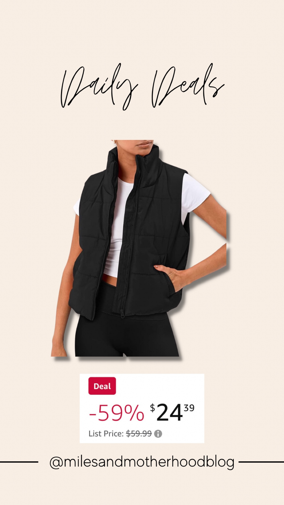 Daily Deal: cropped puffer vest. Save up to 40% off! Multiple colors and sizes available  

#LTKSeasonal #LTKfitness #LTKsalealert