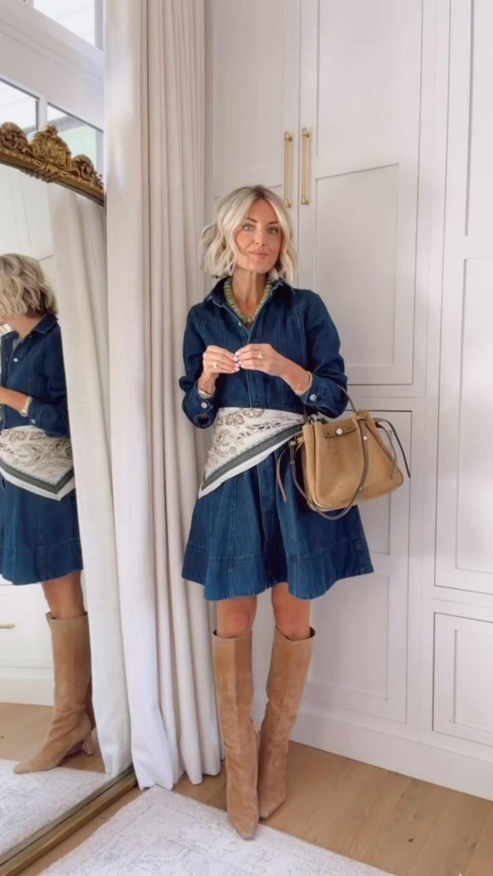 This denim dress is under $40! 👏🏼 Such a great fall dress to have for work or play! Wearing XS!

Loverly Grey, Walmart, fall outfit, fall workwear, scarf styling, tall boots, denim dress

#LTKSeasonal
