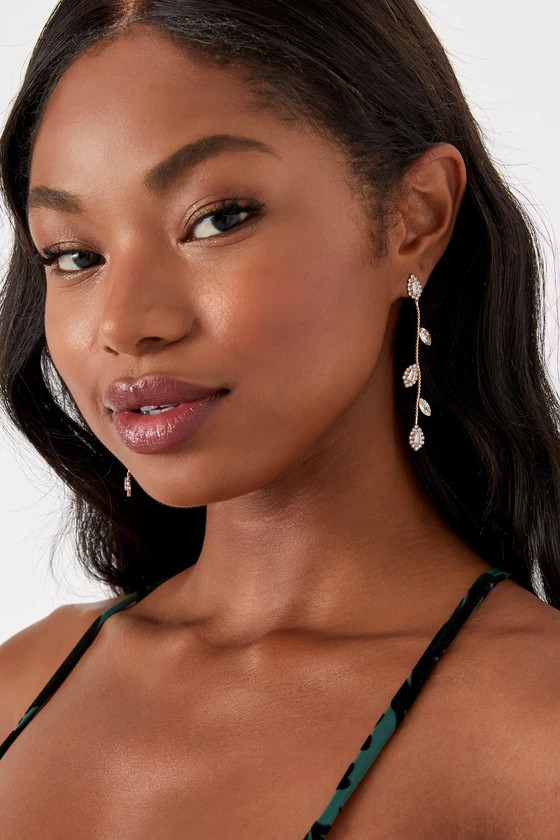 Timeless Tendrils Gold Rhinestone Floral Drop Earrings | Lulus
