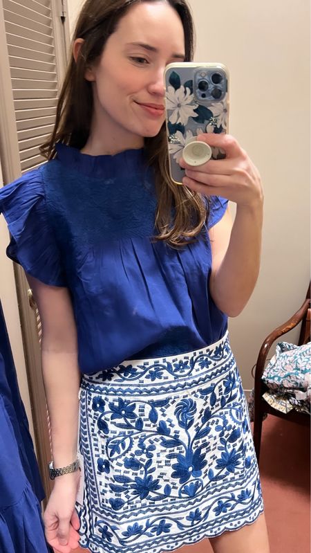 Spring Outfit: Embroidered skirt and Mexican style embroidered blouse from J Marie at Dillards. 💙

Blue and white skirt, blue embroidered blouse, spring tops, spring skirt, vacation outfit 🏝️ 

#LTKSeasonal #LTKtravel #LTKSpringSale