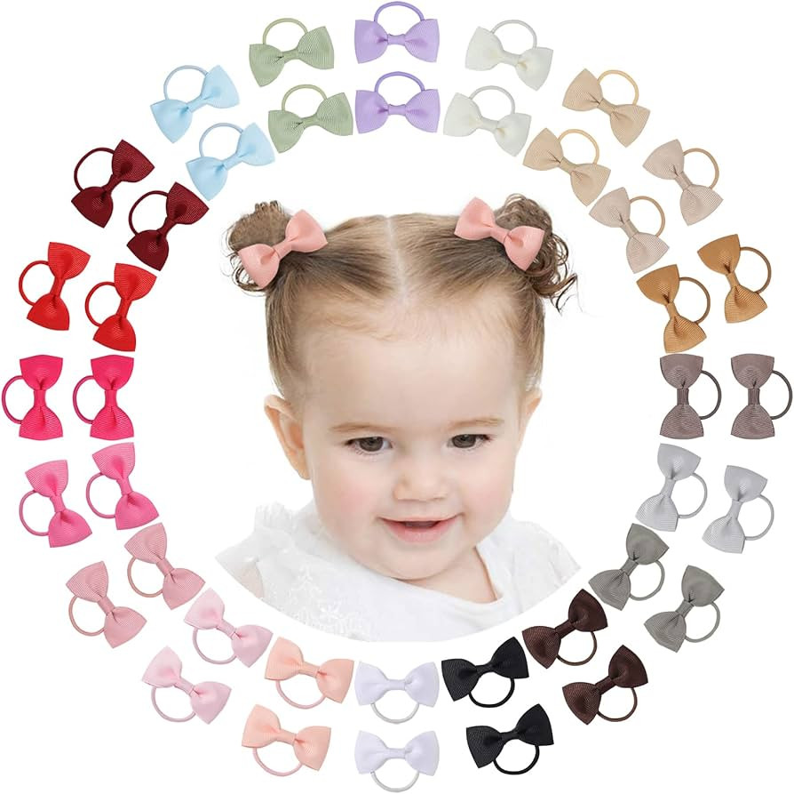 40PCS 2 Inches Baby Girls Hair Bows Ties Mini Boutique Elastic Hair Rubber Ribbon Hair Band Acces... | Amazon (US)