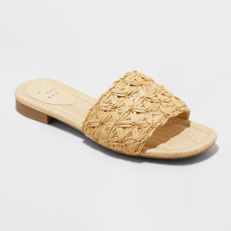 Women's Ariella Woven Raffia Slide Sandals with Memory Foam Insole - A New Day™ | Target