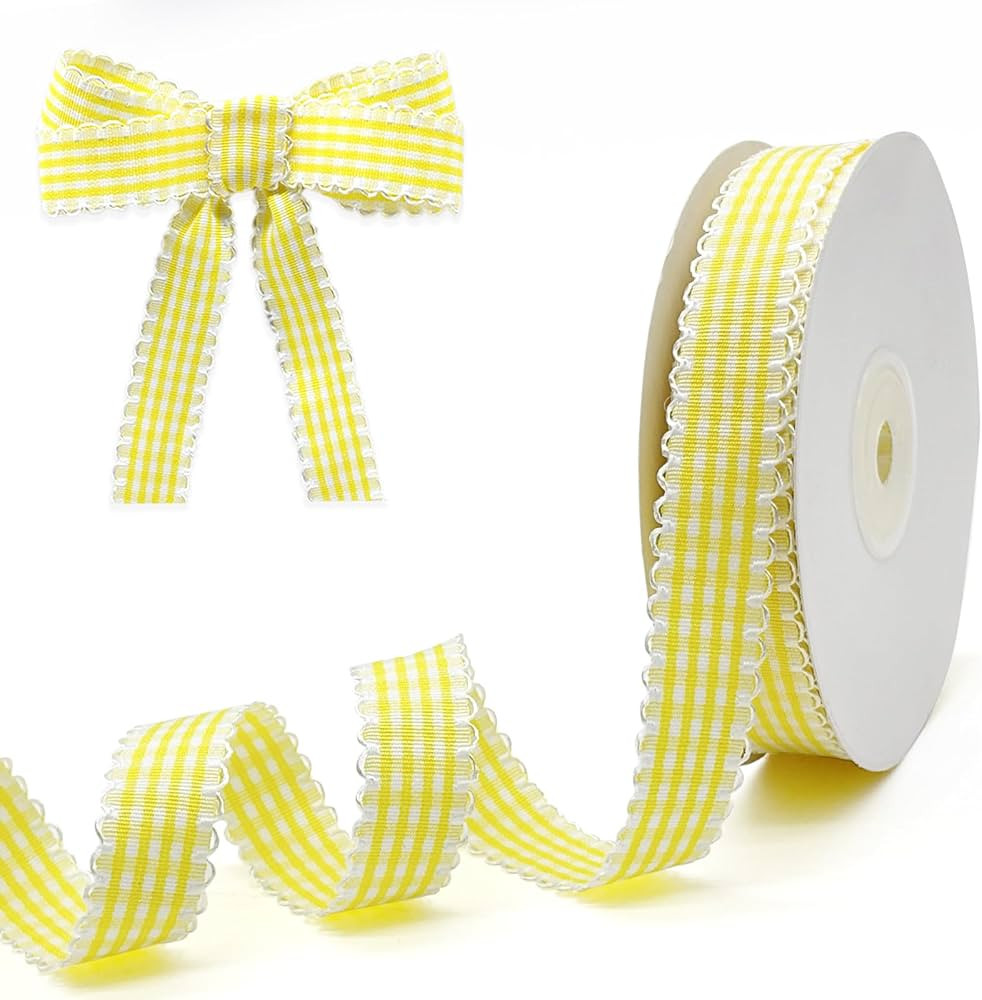 Gingham Plaid Ribbon - 5/8" x20 Yards 100% Polyester Checked Ribbon for Gift Wrapping, Flower Bou... | Amazon (US)