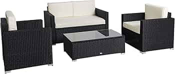 Outsunny Muebles de jardín seccional sofá de mimbre ratán acolchado de exterior 4 piezas. | Amazon (US)