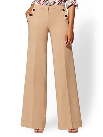 7th Avenue Pant - Camel Button-Accent Wide Leg | New York & Company
