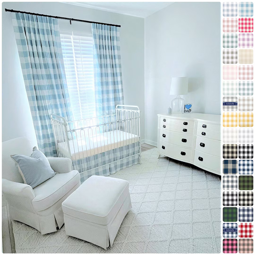 32 Colors Pinch Pleat in Cashmere, Weathered Blue, Pink, Blush White Buffalo Check Curtains Linin... | Etsy (US)