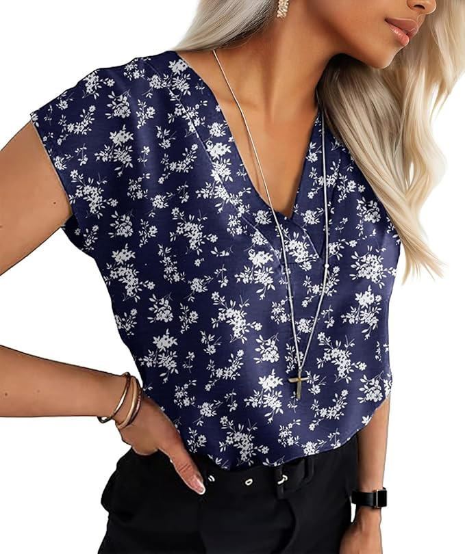 Lepunuo Womens Summer Tops Cap Sleeve Textured Dressy V Neck Shirts 2025 Work Office Blouses Busi... | Amazon (US)