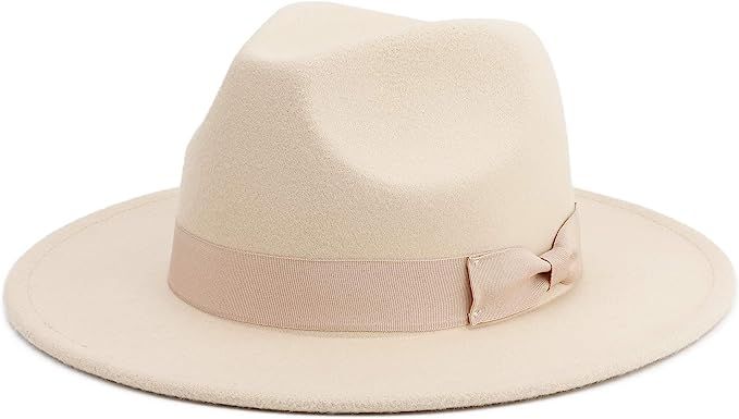 Besoogii Classic Wide Brim Women Men Fedora Hat with Belt Buckle Felt Panama Hat | Amazon (US)