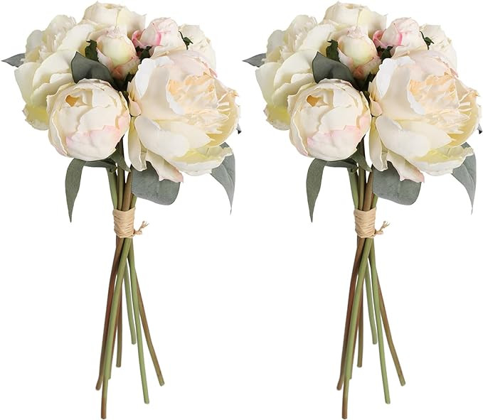 White Artificial Peonies 2 Bouquets Silk Flowers 14Heads Vintage White Fake Flowers Faux Peony Fl... | Amazon (US)
