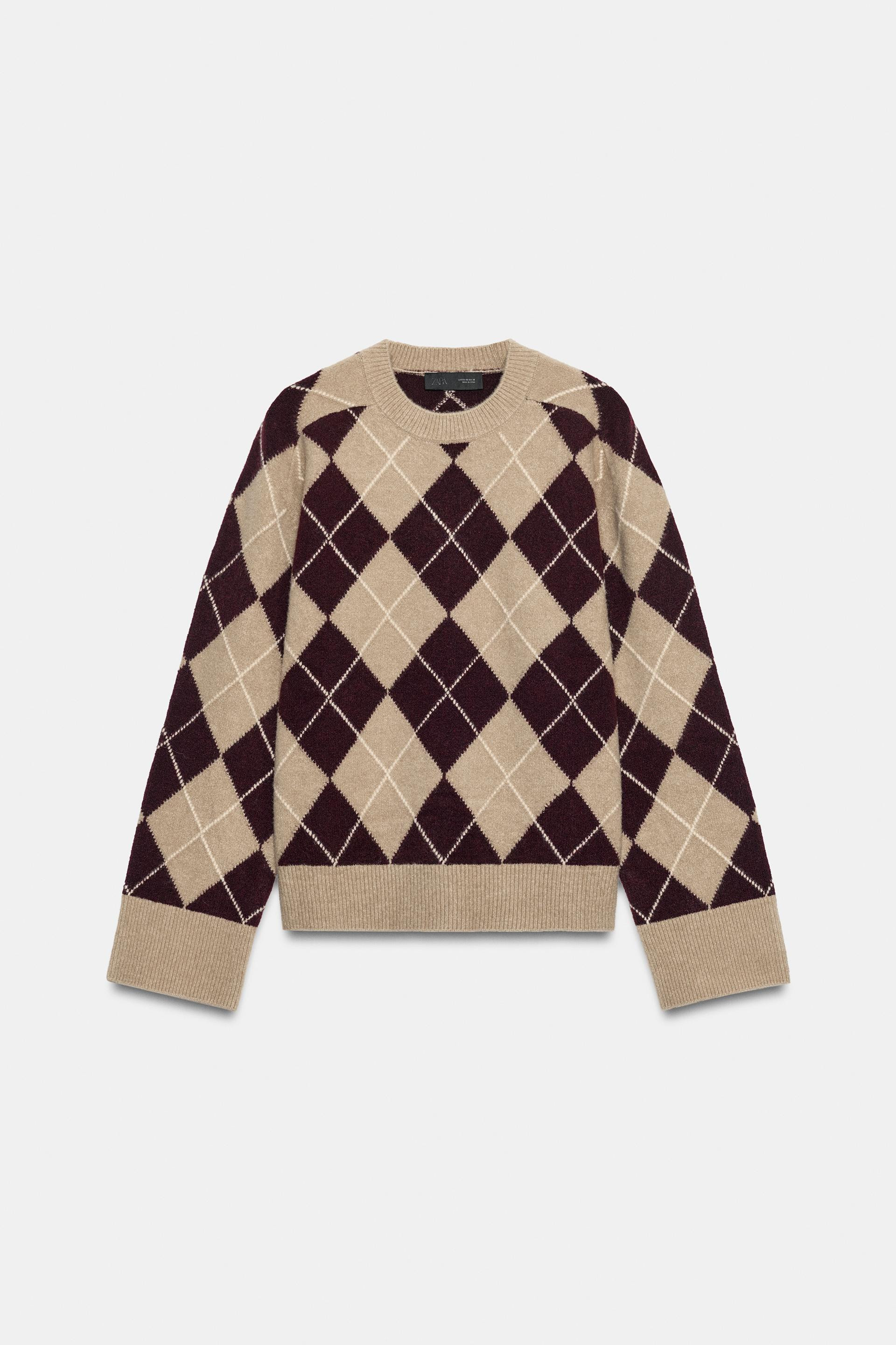 Zara - Soft Argyle Knit Jumper - Multicoloured - M - Woman | Zara UK