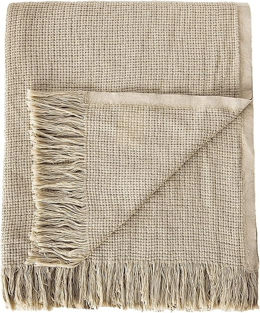 ANVI HOME 100% Cotton Woven Throw Blanket, 50X60, Tan, Lightweight Blanket with Fringe Tassel Ele... | Amazon (US)