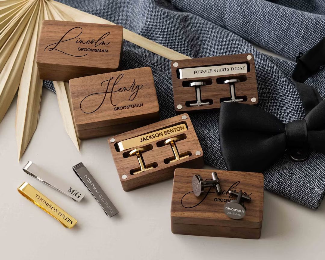 Personalized Cufflinks & Tie Clip Set | Groomsmen Gifts | Engraved Cuff Links | Groom Gift | Best... | Etsy (US)