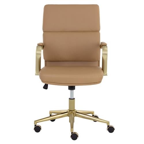 Sunpan Kleo Regency Brown Upholstered Faux Leather Gold Steel Executive Chair | Kathy Kuo Home