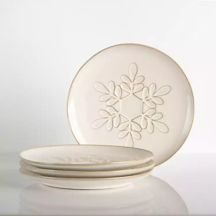 New! White Snowflake Salad Plates, Set of 4 | Kirkland's Home