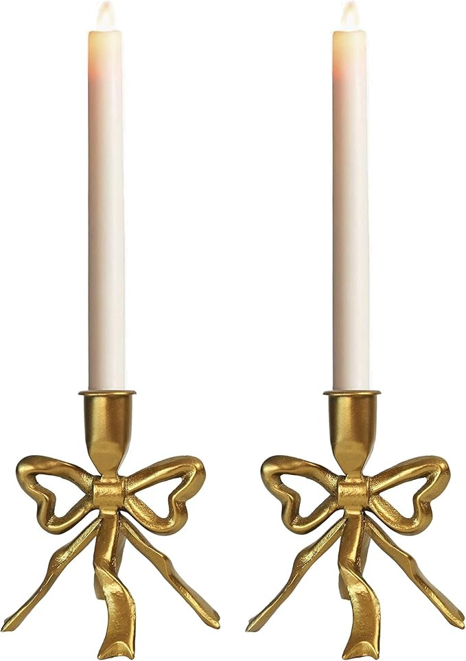Gold Bow Taper Candle Holder Modern Candlestick Holders Metal Candle Holders Set of 2 Table Mante... | Amazon (US)