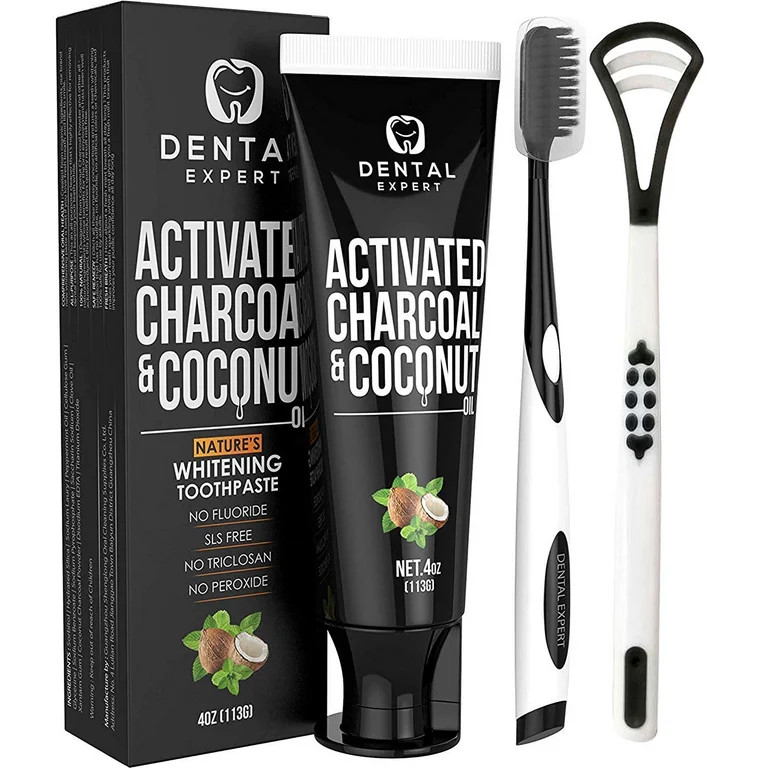 Dental Expert Activated Charcoal Teeth Whitening Toothpaste [Coconut Oil] Kids & Adults - Destroy... | Walmart (US)
