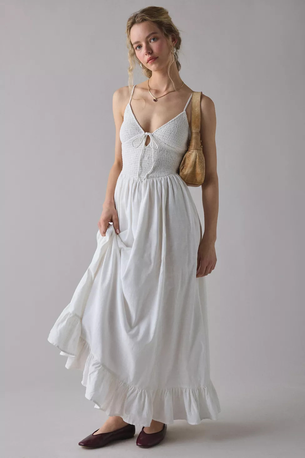 Kimchi Blue Keepsake Tie-Front Smocked Cotton Maxi Dress | Urban Outfitters (US and RoW)