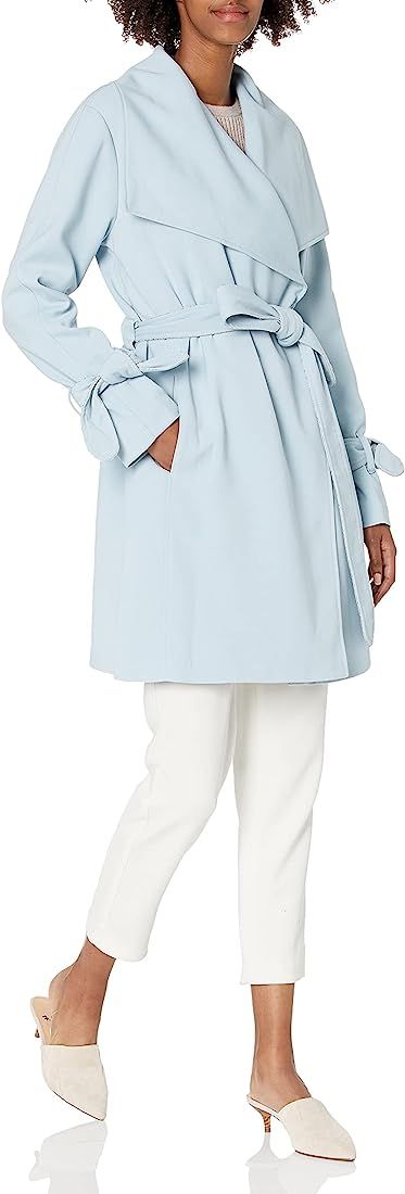 Amazon.com: Karl Lagerfeld Paris Women's Cascade Front Wrap Trench Coat, Sky Blue, Medium : Cloth... | Amazon (US)