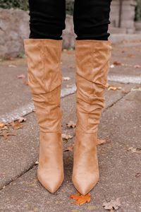 Sloane Beige Block Self Heel Tall Boots | Pink Lily