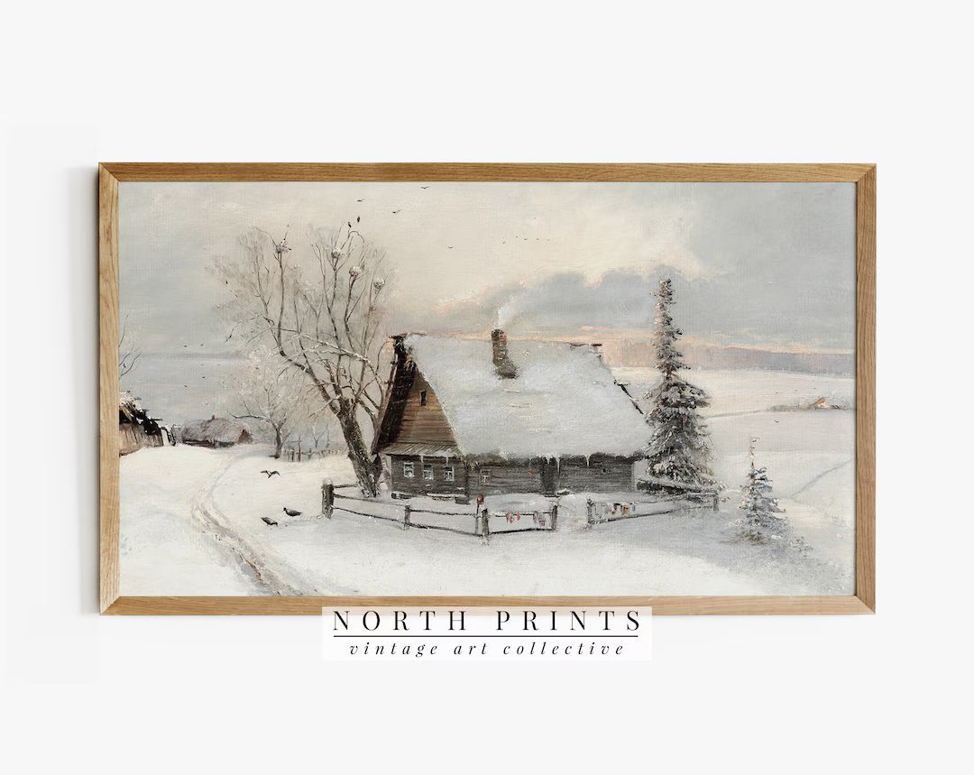 Winter Cabin Landscape Painting Samsung Frame TV Art  Vintage - Etsy | Etsy (US)