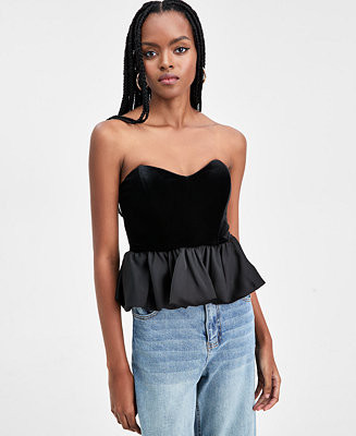 Women's Velvet Peplum Corset Strapless Top, Macy's Exclusive | Macy's