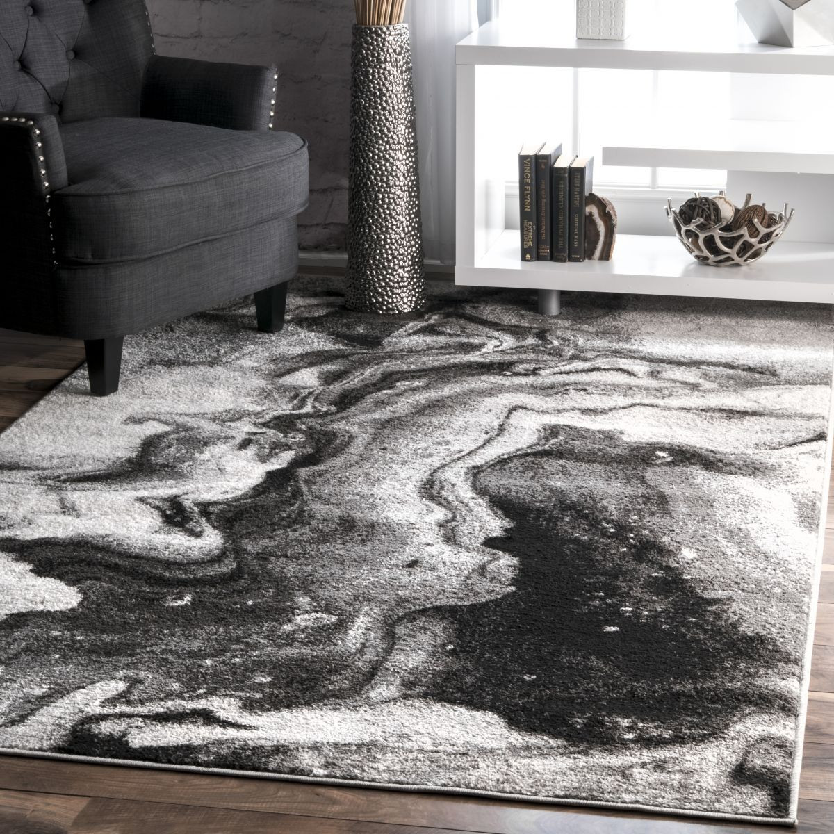 Gray Maren Abstract Marbling Art Area Rug | Rugs USA