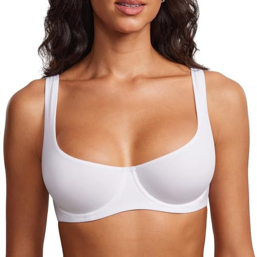 DOBREVA Women's Unlined Balconette Bra Underwire Supportive Plus Size Smooth Scoop Neck White - Unlined 34C | Amazon (US)