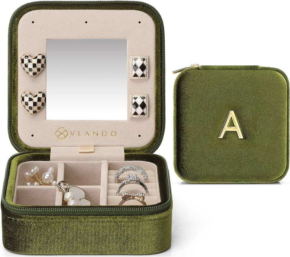 Vlando Plush Velvet Travel Jewelry Case, Personalized Initial Jewelry Boxes for Women Girls, Mini... | Amazon (US)
