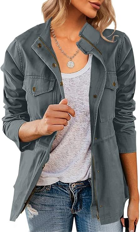 Chang Yun Jackets For Women Military Safari Utility Anorak Zip Up Snap Buttons Lightweight Drawst... | Amazon (US)