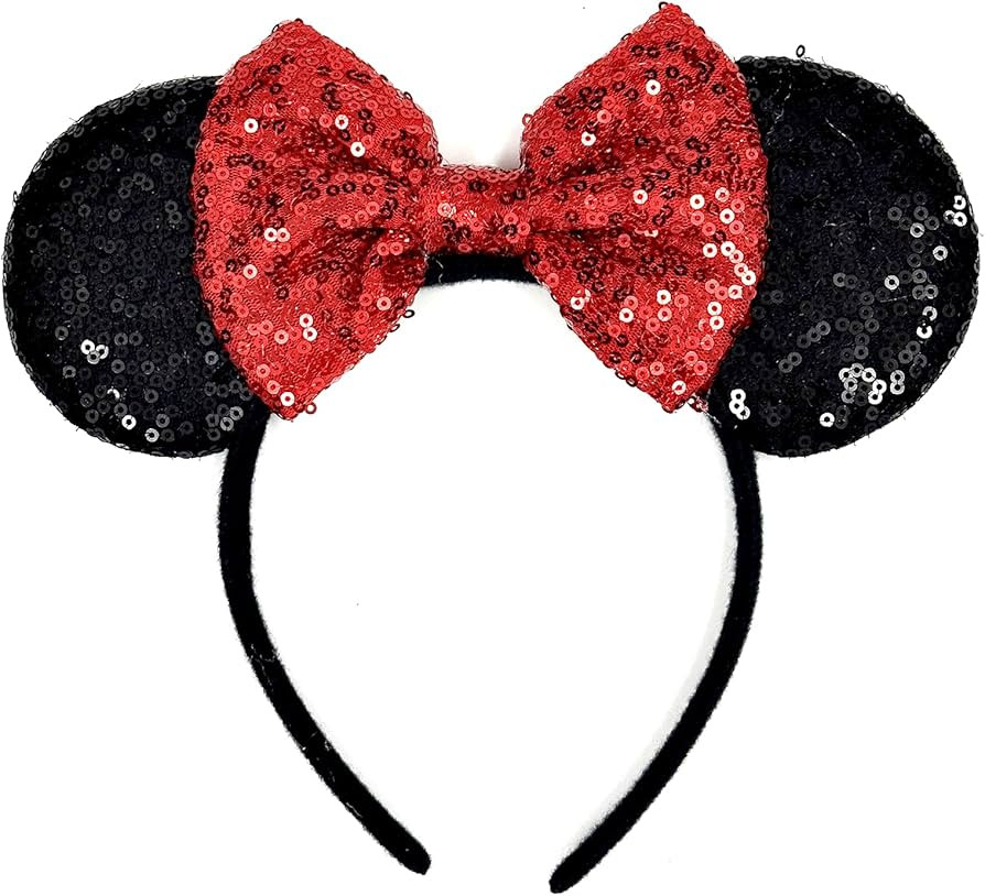 ASAHEL Mouse Ears Headbands Fashion Shiny Bows Mice Ears Birthday Parties Themed Events (Red 2, O... | Amazon (US)