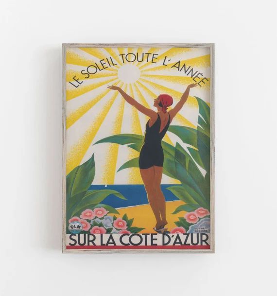 Read the full title
    Sur La Cote D' Azur France Print, Vintage Travel Poster, Art Deco, PRINTA... | Etsy (US)
