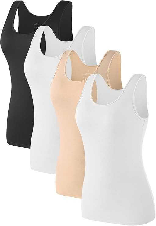 Air Curvey Womens Basic Tank Tops Sleeveless Layering Tops Undershirt Tanks 2-4 Pack | Amazon (US)