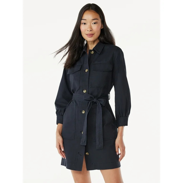 Free Assembly Women's Belted Utility Mini Dress with Long Sleeves, Sizes XS-XXL | Walmart (US)