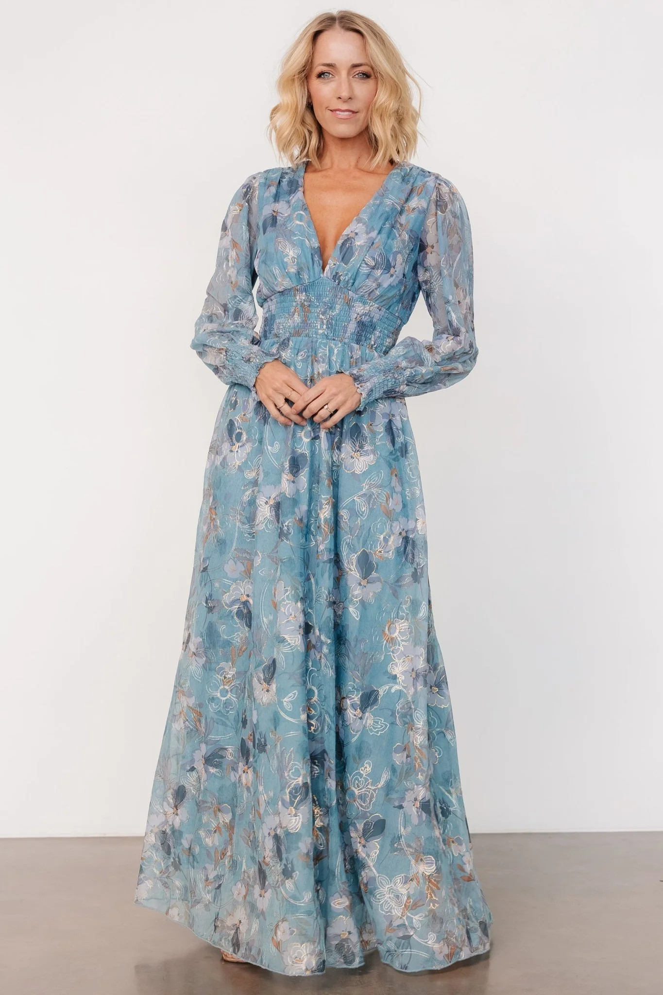 Jolie Embroidered Tulle Dress | Blue + Gold Floral | Baltic Born